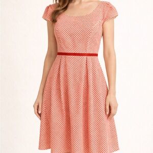 Runway Australia Coral Polka Dot Retro Cotton Mini Dress 14